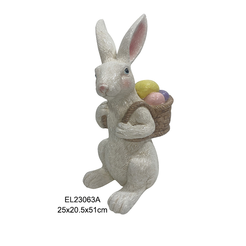 Adoráveis ​​estatuetas de coelho com cestas de ovos de Páscoa feitas à mão, decorações de casa de coelhinhos fofos (2)