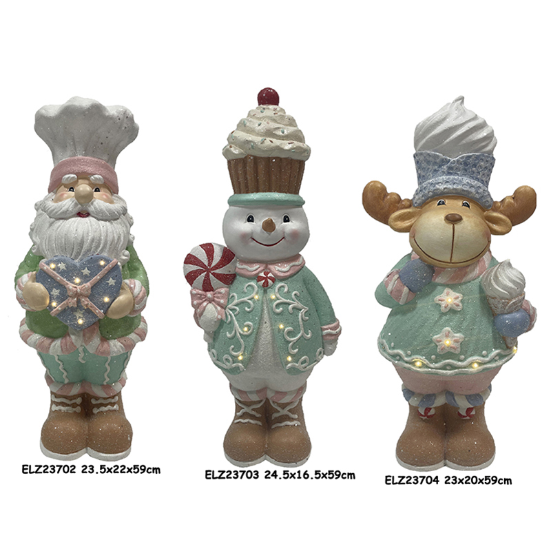 Figuras navideñas de arcilla de resina azul aguamarina Papá Noel, muñeco de nieve, reno, pan de jengibre (6)