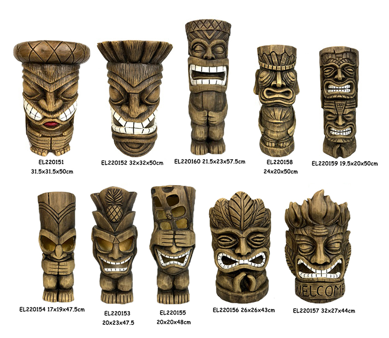 Чопо кол өнөрчүлүк Tiki Decor Statues гүл идиштери (6)