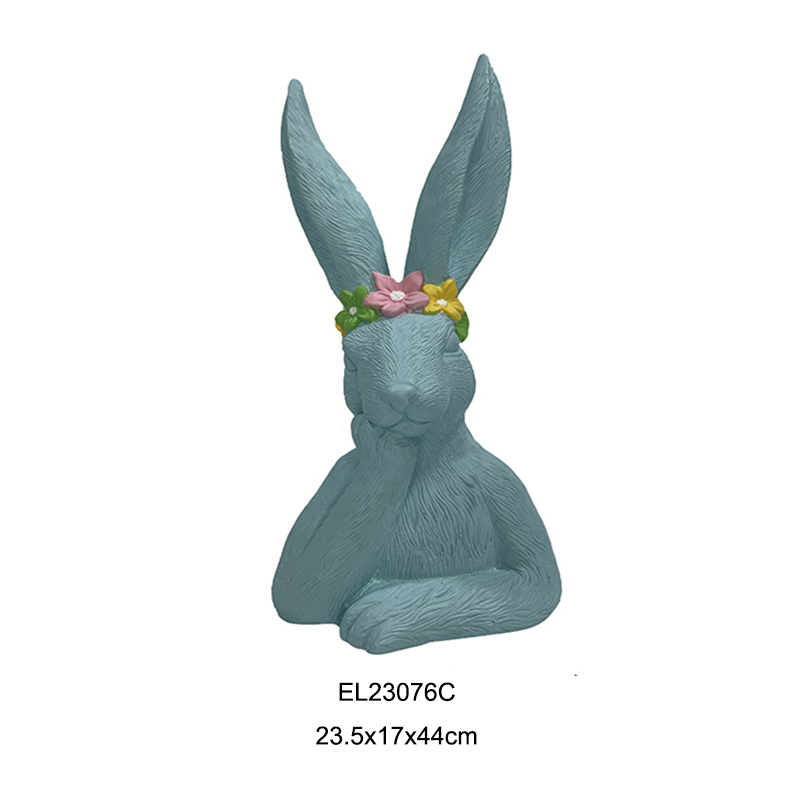 Muaj yeeb yuj Floral Crown Rabbit Statues Easter Rabbits Garden Decoration Hnub so Decoration (2)