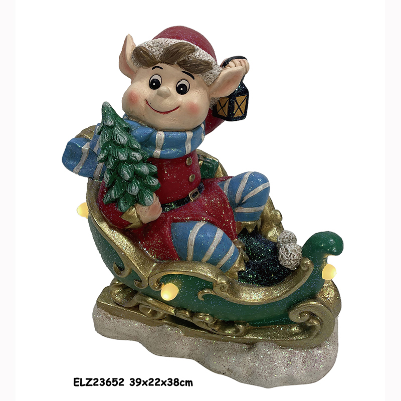 ELF KERESIMESI FIGURINE PẸLU Ọṣọ Amọ Resini Imọlẹ (3)