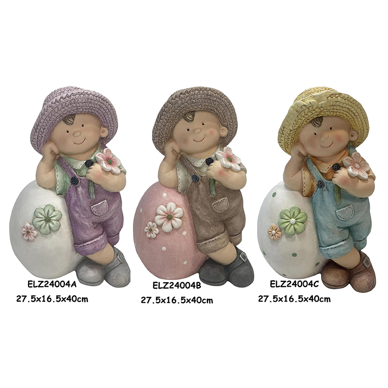 Decoració de Pasqua Acompanyants de closca d'ou Estàtues de nens i nenes de jardí Adorns d'interior a l'aire lliure (1)