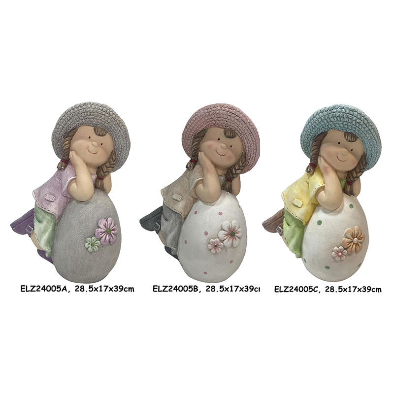 Easter Decor Eggshell Companions Garden Boys and Girl Statue Outdoor Ornaments (2)