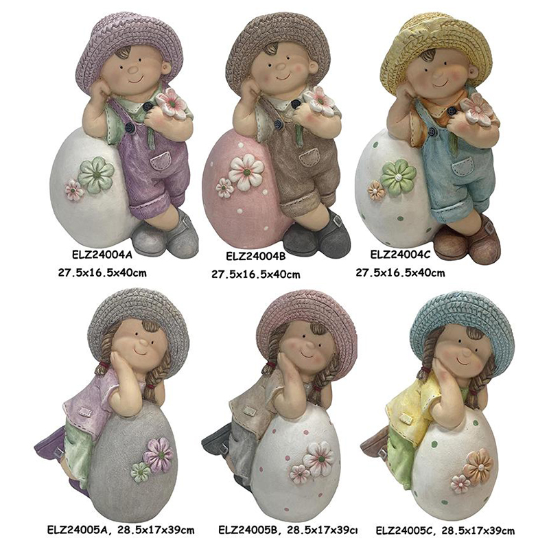 Paskah Dekorasi Eggshell Companions Taman Boy lan Girl Patung Outdoor Ornamen njero ruangan