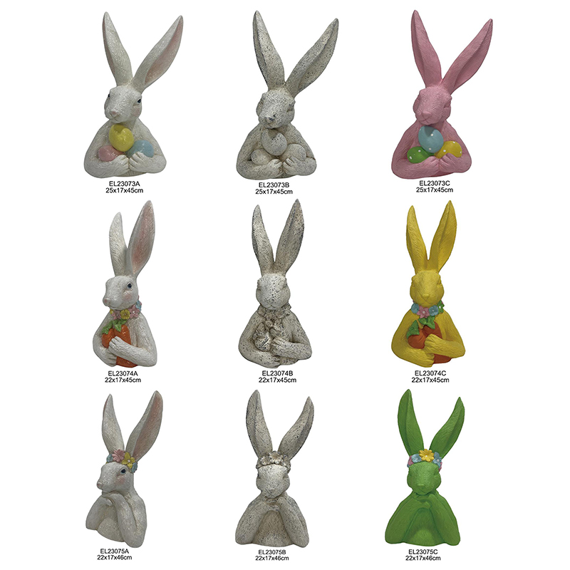 Figurines de lapin enchanteresses tenant des œufs de Pâques, lapin tenant des carottes, lapin amusant, décoration de la maison et du jardin (13)