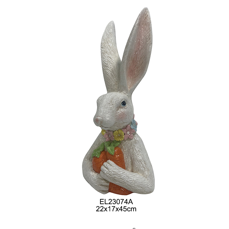 Patung arnab yang mempesonakan memegang telur paskah arnab memegang lobak merah arnab lucu menghiasi rumah dan taman (6)