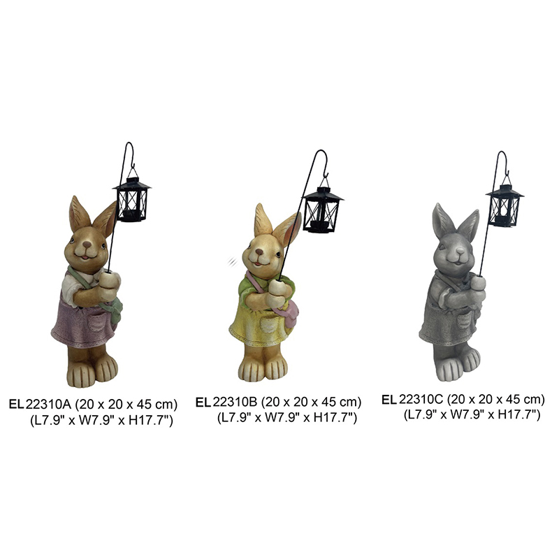 Fibre Clay Garden Statue Easter Cute Rabbits Hold Lantern Spring Decor ຜູ້ຜະລິດ Fiberclay (6)