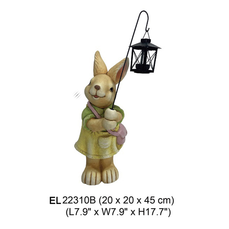 Tượng vườn đất sét sợi Phục sinh Thỏ dễ thương cầm đèn lồng trang trí mùa xuân Nhà sản xuất Fiberclay (7)
