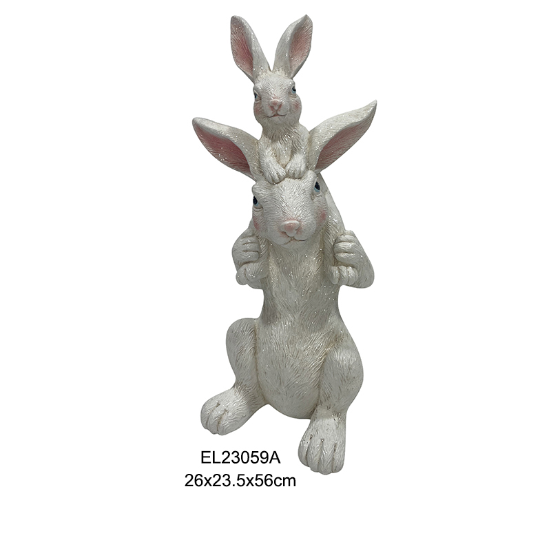 Estàtues de conill apilades fetes a mà d'argila de fibra Decoració de vacances de Pasqua exterior i interior (1)