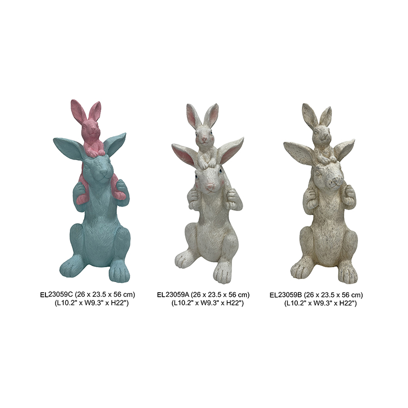 फ़ाइबर क्ले हस्तनिर्मित स्टैक्ड खरगोश की मूर्तियाँ ईस्टर अवकाश सजावट आउटडोर और इनडोर (4)