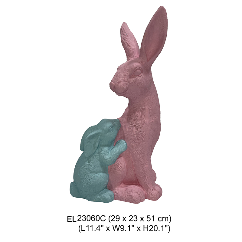 تمثال أرنب من الطين للأم والطفل ديكور للحديقة أرنب عيد الفصح للاستخدام الخارجي والداخلي (2)