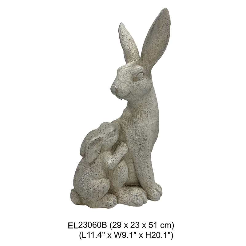Статуя кролика з волокнистою глиною Мати та дитина Декор саду Пасхальний кролик на відкритому повітрі та в приміщенні (3)