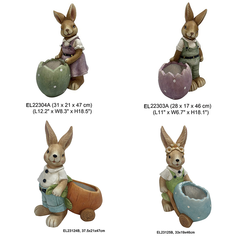 Wielkanocne króliki z gliny Fibreclay Śliczne króliki trzymają garnki Figurki Posągi ogrodowe na dekoracje wiosenne (10)