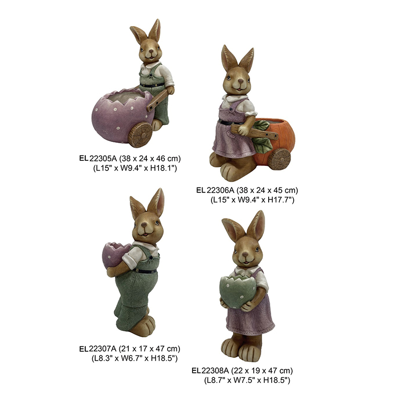 Пасхальные кролики из фиброглины, милые фигурки кроликов в горшке, садовые статуи для весеннего декора (9)