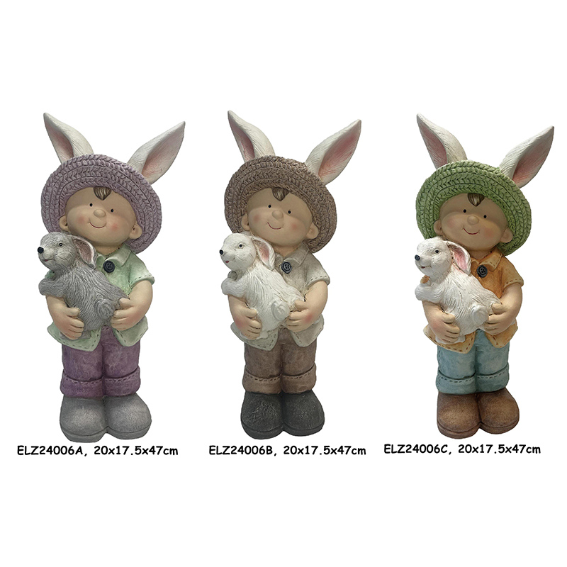 Градина декорација Bunny Buddies колекција Момче и девојка држи зајак пролетен дом и градина (1)