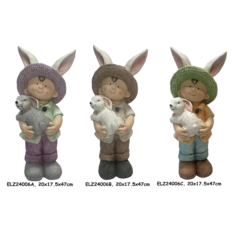 Garden Decor Bunny Buddies Collection Boy and Girl Holding Rabbit Spring Home and Garden (1)