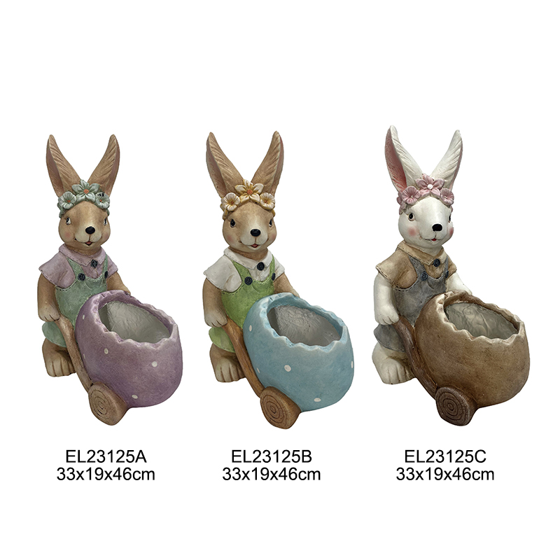 Decor Garden Spring Collection Rabbit Figurines Rabbits with Half Egg Planters with Carrot Carrots (6)