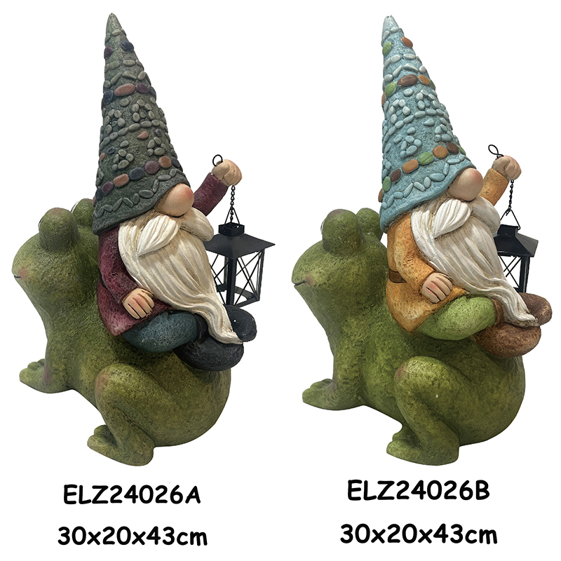 مینڈک ٹرٹل سنایل گنومز اور کرٹر کے مجسموں پر Gnome کی سواری گارڈن ڈیکور فائبر کلے کرافٹس (2)