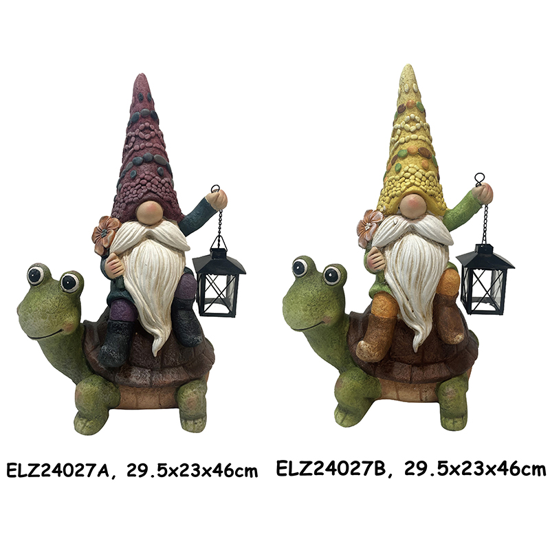 Gnome Riding Fuq Żrinġ Fekruna Bebbux Gnomes U Critter Statues Garden Decor Fiber Clay Crafts (3)