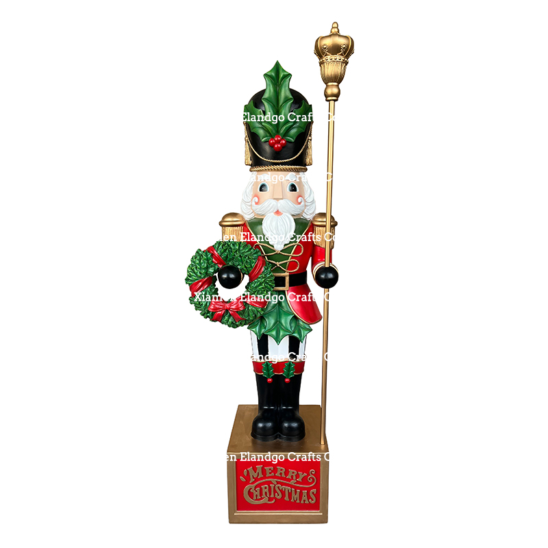 Grand Christmas Nutcracker mei Holly Scepter en Krâns Feestdei-dekoraasje Krystdekor (1)