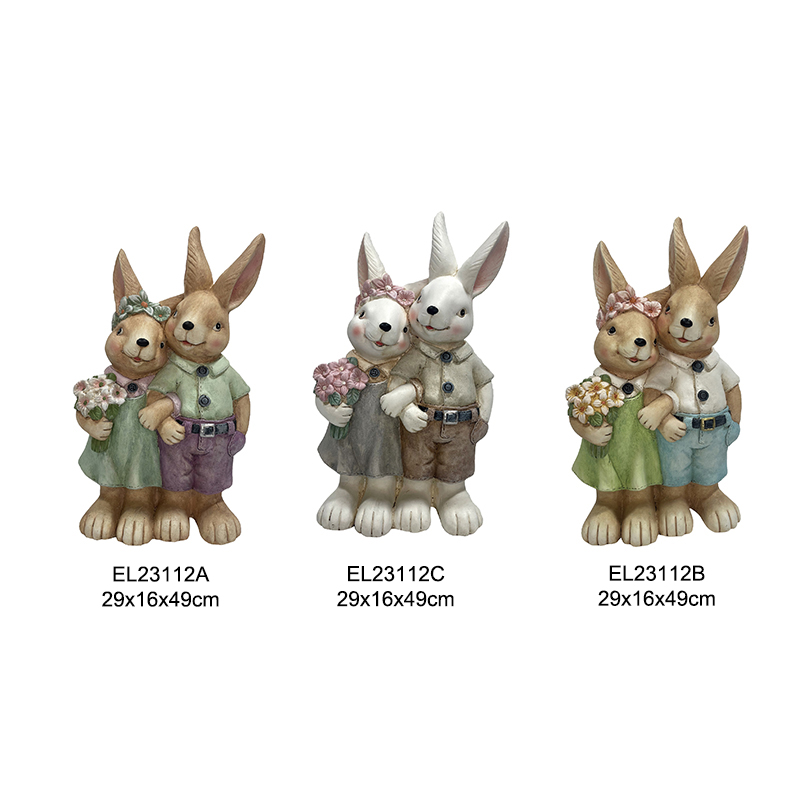 Figuras de conejos de pie y conejos sentados hechos a mano, decoración de temporada de primavera, jardín y hogar D (1)