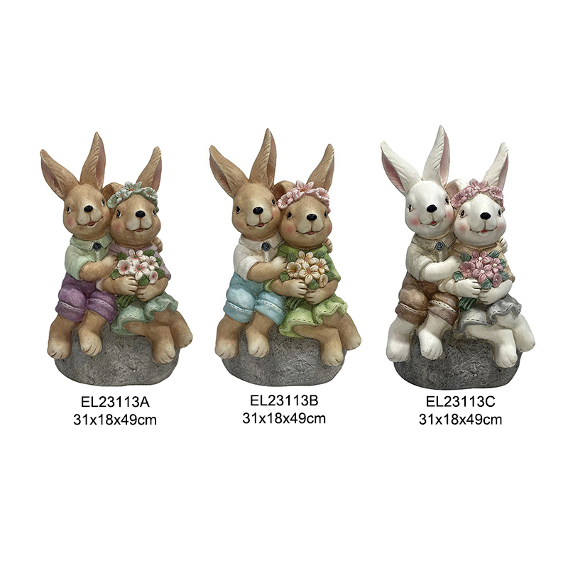 تماثيل الأرانب الدائمة والأرانب الجالسة المصنوعة يدويًا، ديكورات موسم الربيع للحديقة والمنزل D ( (6)