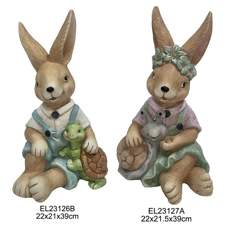 Figurina të punuara me dorë breshka Rabbit Duo Kërmilli Rabbit për dekorimin e Pashkëve dhe kopshtit (10)