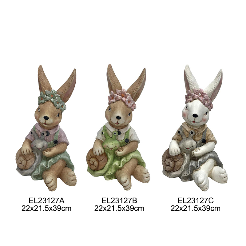Figuras de par de conejos de tortuga hechos a mano para decoración de Pascua y jardín (3)