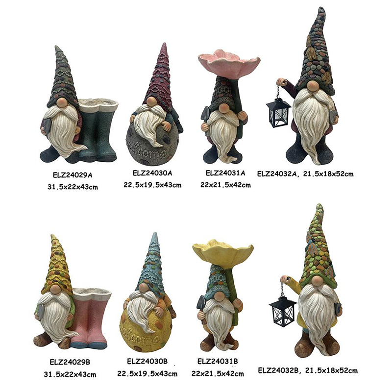 Statue di Gnome di Ornamentu di Giardinu di Argilla di Fibra Artigianale per a Decorazione di Casa è Giardinu (1)