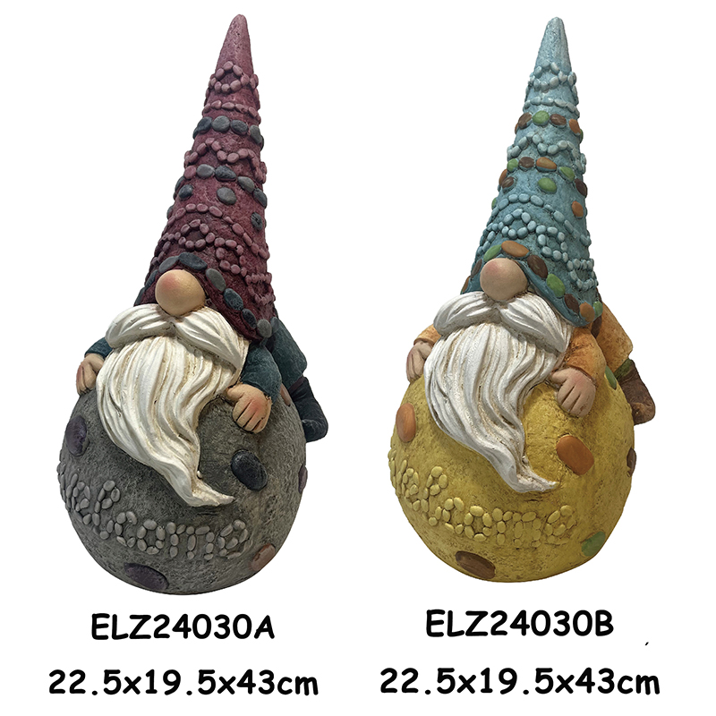 Handgjorda Fiber Clay Garden Ornament Gnome Statyer för hem- och trädgårdsinredning (2)
