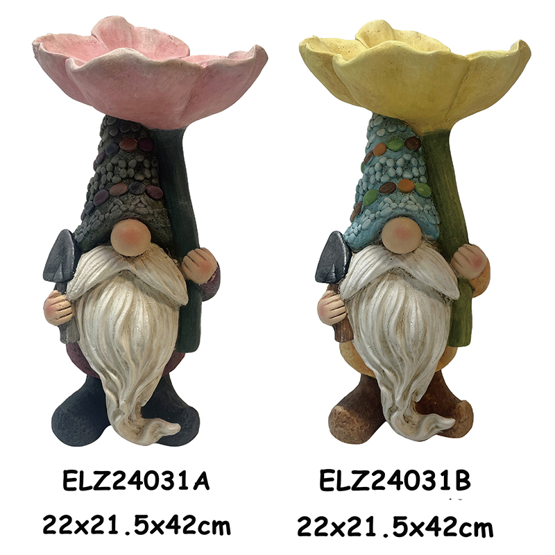 Adorno de xardín de arxila de fibra feita a man Estatuas de gnomos para decoración do fogar e do xardín (3)