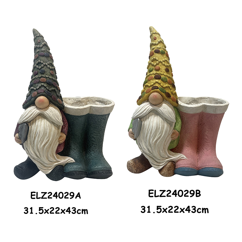 Håndlavede Fiber Clay Garden Ornament Nisse-statuer til bolig- og haveindretning (5)