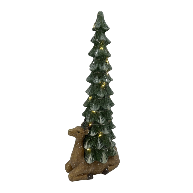 Ručne vyrobený vianočný stromček zo sobov z vláknitej hliny so svetielkami sviatočné ozdoby 3