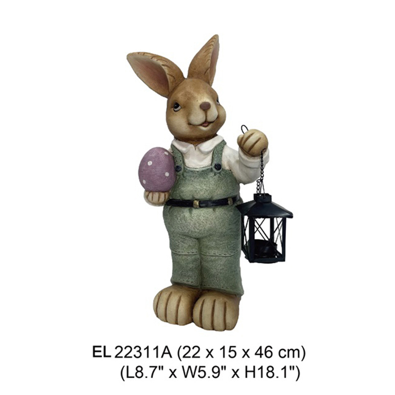 ہاتھ سے تیار کھڑا خرگوش پکڑے ہوئے لینٹر گارڈن کی سجاوٹ خرگوش کے مجسمے (1)