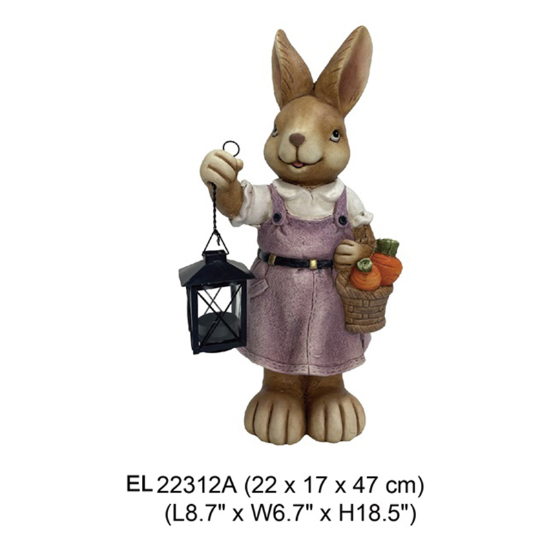 Ručno rađene statue zeca koji stoji i drži svjetiljku. Vrtni ukrasni kipovi zeca (4)