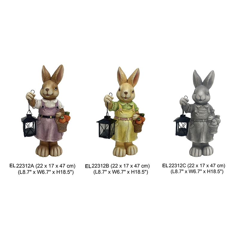 Peykerên Kîroşkê Rabitî yên Handmade Standing Rabbit Holding Lantern Garden Decoration Peykerên Bunny Rabbit (8)