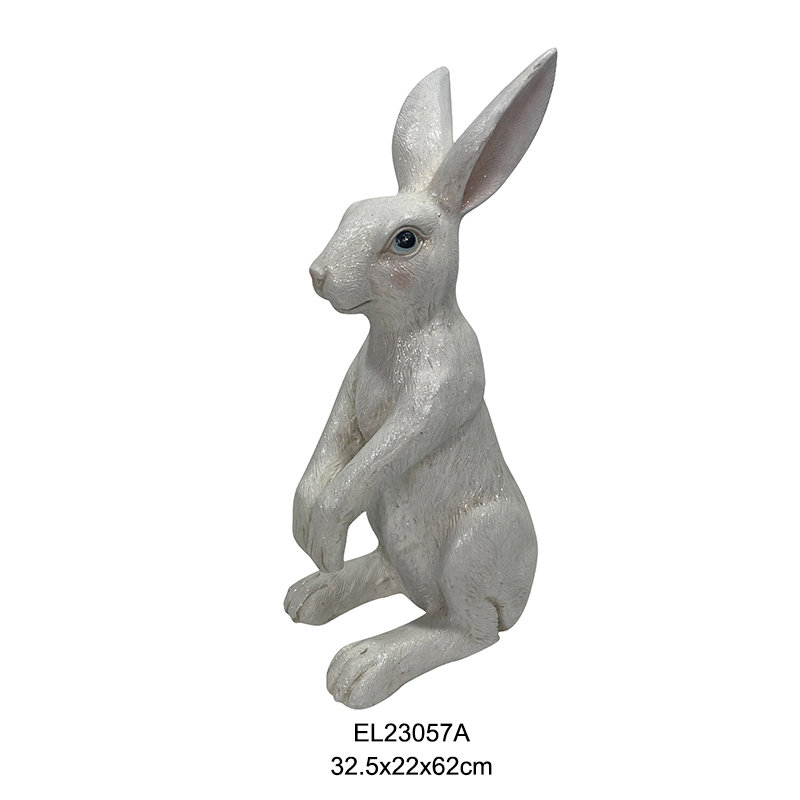 Skinnende hvid kanin havestatue kanin ornament indendørs og udendørs forår påske (1)