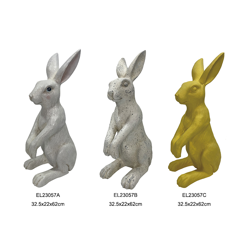 Glänzende weiße Kaninchen-Gartenstatue, Kaninchen-Ornament für drinnen und draußen, Frühling, Ostern (5)