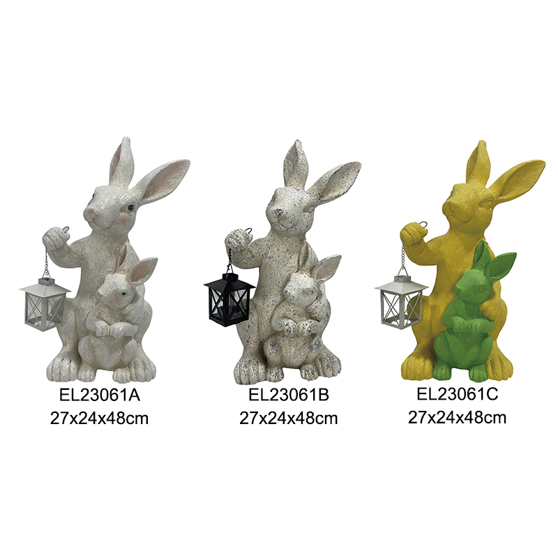 Rabbit Lantern Duos Easter Figurine Cute Rabbits Easter Holiday Sa gawas ug Indoor Dekorasyon (1)