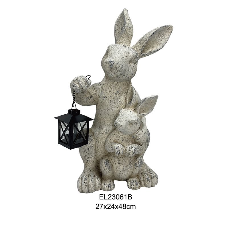 Rabbit Lantern Duos Easter Figurine Cute Rabbits Easter Holiday Sa gawas ug Indoor Dekorasyon (3)