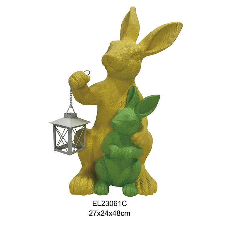 Rabbit Lantern Duos Easter Figurines Dzakanaka Rabbits Isita Holiday Kunze uye Indoor Decor (4)