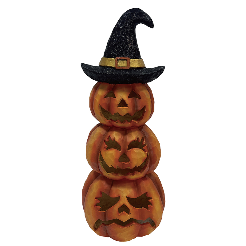 Resin Clay Craft Helovīna ķirbju Jack-o-Lantern Tiers dekorācijas iekštelpu un āra statujas (3)