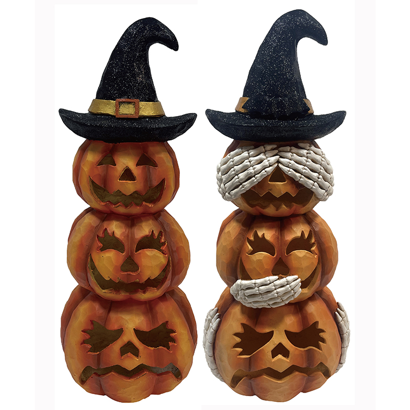 Resin Clay Craft Halloween Pumpkin Jack-o-Lantern Tiers dekorasi patung indoor-outdoor (6)