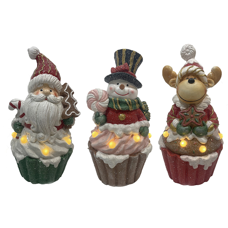 مصنوعات من الطين الراتنجي، زينة عيد الميلاد، سانتا كلوز، رجل الثلج، الرنة مع أضواء LED (2)