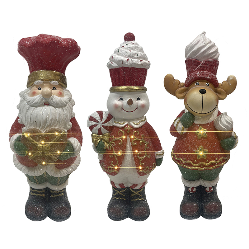 Resin Clay Crafts Juldekorationer Jultomten, snögubbe, renar med LED-lampor (4)