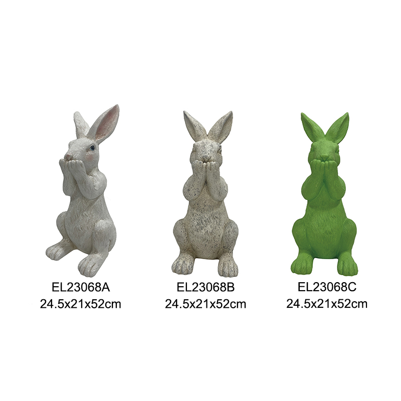 Speak No Evil Rabbit Statue Collection ការតុបតែងសួន Easter Rabbits Bunny Figurine (4)