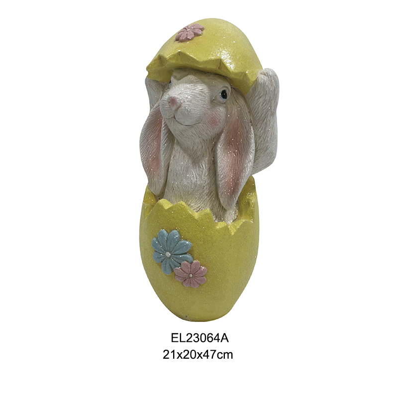 Spring Blush Rabbit and Eggshell Sculpture Garden Decoration Πασχαλινά κουνέλια (1)