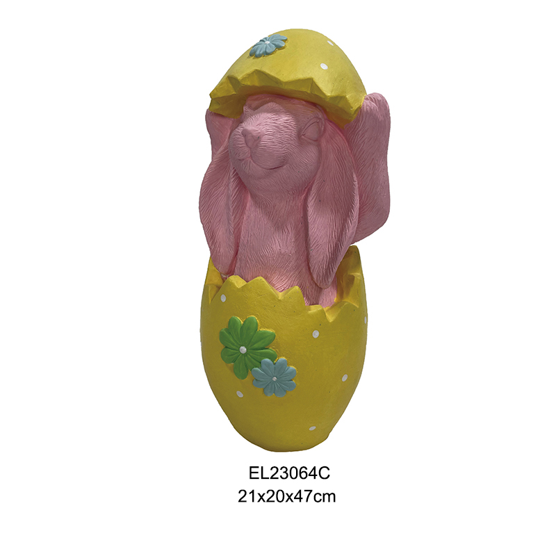 Sculptură de iepure și coajă de ouă de primăvară Decorație de grădină Iepuri de Paște (3)