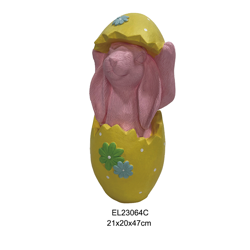 Spring Blush Rabbit and Eggshell Sculpture Garden Decoration Easter Zomo (3)