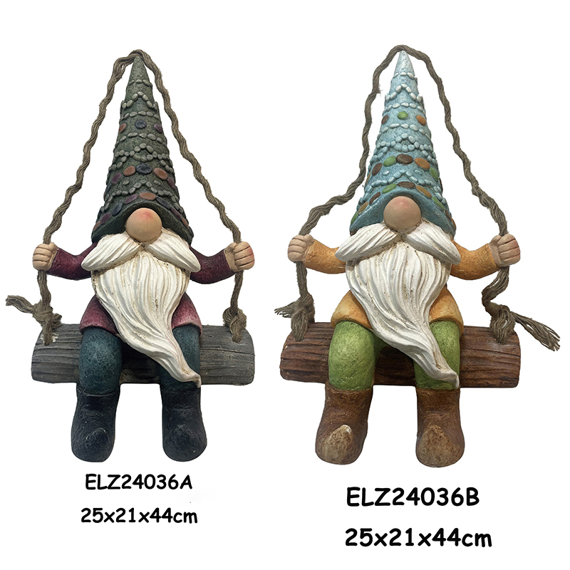 Savdabīgs dārza dekors Apburoši rūķu statujas Ar rokām darināti šķiedru māla rūķi ar krāsainām cepurēm (4)